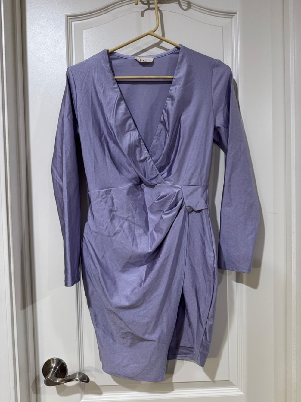 Lilac Wrap-Front Long Sleeve Dress / AA44
